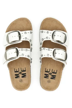 Ciabatte bianche con doppia fibbia e borchie Me & Me 14320-ME u0026 ME Best