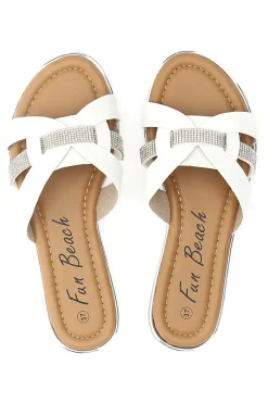 Ciabatte bianche con fasce incrociate e strass 14217-FUN BEACH Online