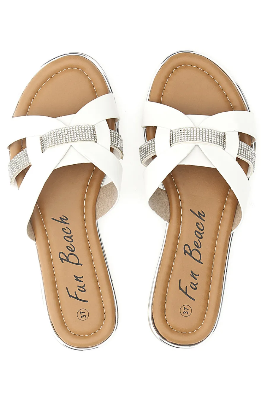 Ciabatte bianche con fasce incrociate e strass 14217-FUN BEACH Online