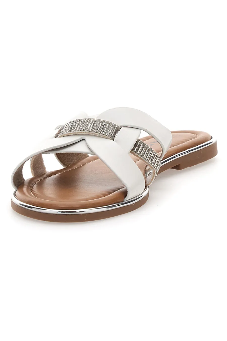 Ciabatte bianche con fasce incrociate e strass 14217-FUN BEACH Online