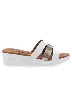 Ciabatte bianche con fascia glitter e zeppa 520-FLY NATURE New