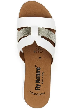 Ciabatte bianche con fascia glitter e zeppa 520-FLY NATURE New