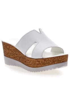 Ciabatte Bianche Con Fascia in Pelle e Platform Alto 342070428-PITTARELLO