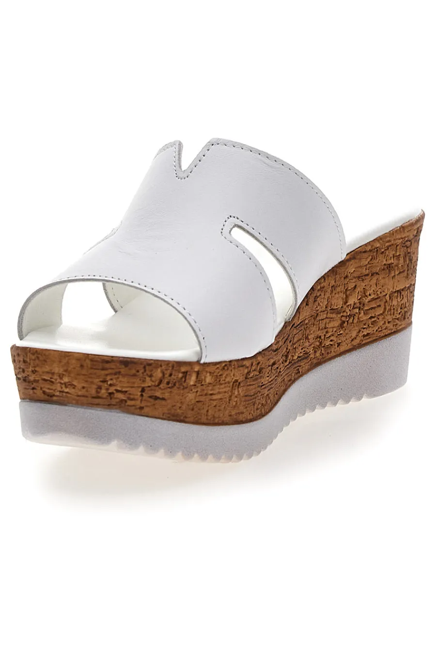 Ciabatte Bianche Con Fascia in Pelle e Platform Alto 342070428-PITTARELLO