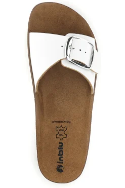 Ciabatte bianche con fibbia 55CP-INBLU