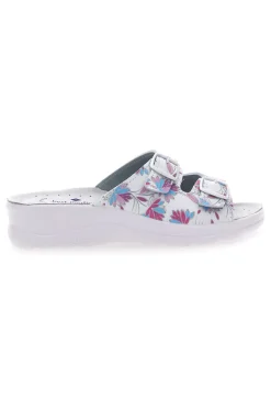 Ciabatte Bianche con fiori multicolor e doppia fascia antiscivolo 122F-BEST MEDICAL New