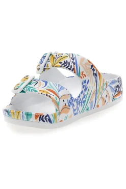 Ciabatte bianche fantasia tropicale con doppio cinturino HM06-2T2L Clearance