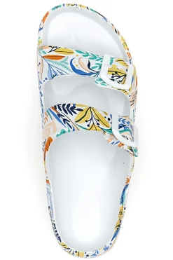 Ciabatte bianche fantasia tropicale con doppio cinturino HM06-2T2L Clearance