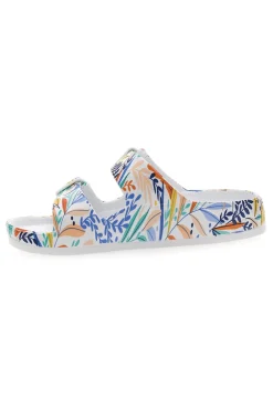 Ciabatte bianche fantasia tropicale con doppio cinturino HM06-2T2L Clearance