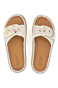 Ciabatte bianche intrecciate con maxi fibbia L251077-TALEMI Discount