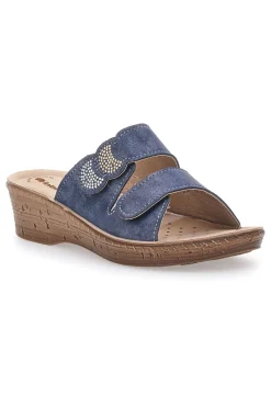 Ciabatte Blu Con Zeppa e Strappo in Velcro 2675-INBLU