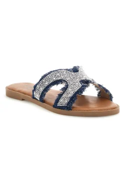 Ciabatte blu e argento con brillantini e frange PREA3654-THE FIRST Discount