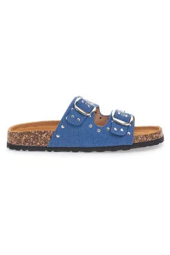 Ciabatte blu in denim con borchie e doppia fibbia SR001-PITTARELLO SUN Best