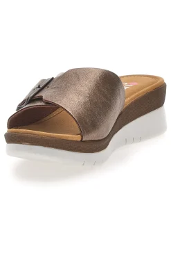 Ciabatte bronzo con fibbia e plantare comfort 7185-LINEA COMODA Sale