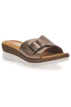 Ciabatte bronzo con fibbia e plantare comfort 7185-LINEA COMODA Sale