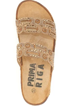 Ciabatte Cammello con doppia fascia decorata con strass 14226-PRIMA RIGA Best