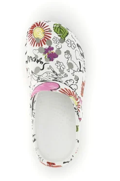 Ciabatte clog bianche con stampa floreale 7-WOZ Discount