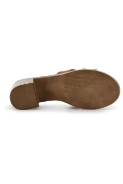 Ciabatte cuoio mules con fascia traforata e tacco effetto legno Made in Italy 046525-PLOCADI Clearance