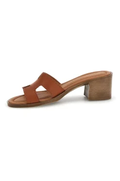 Ciabatte cuoio mules con fascia traforata e tacco effetto legno Made in Italy 046525-PLOCADI Clearance