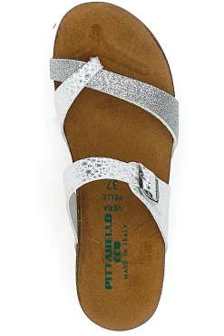 Ciabatte Infradito Bianche e Argento con Sottopiede in Pelle 293A311SR-PITTARELLO ECO Discount