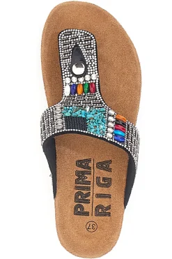 Ciabatte Infradito Nere Con Strass e Perline 14199-PRIMA RIGA Outlet