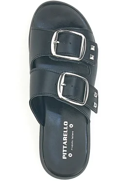 Ciabatte in vera pelle nere con fibbie 35801919-PITTARELLO LOVE Outlet