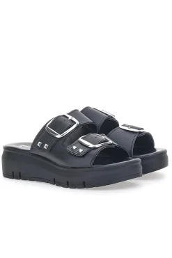 Ciabatte in vera pelle nere con fibbie 35801919-PITTARELLO LOVE Outlet