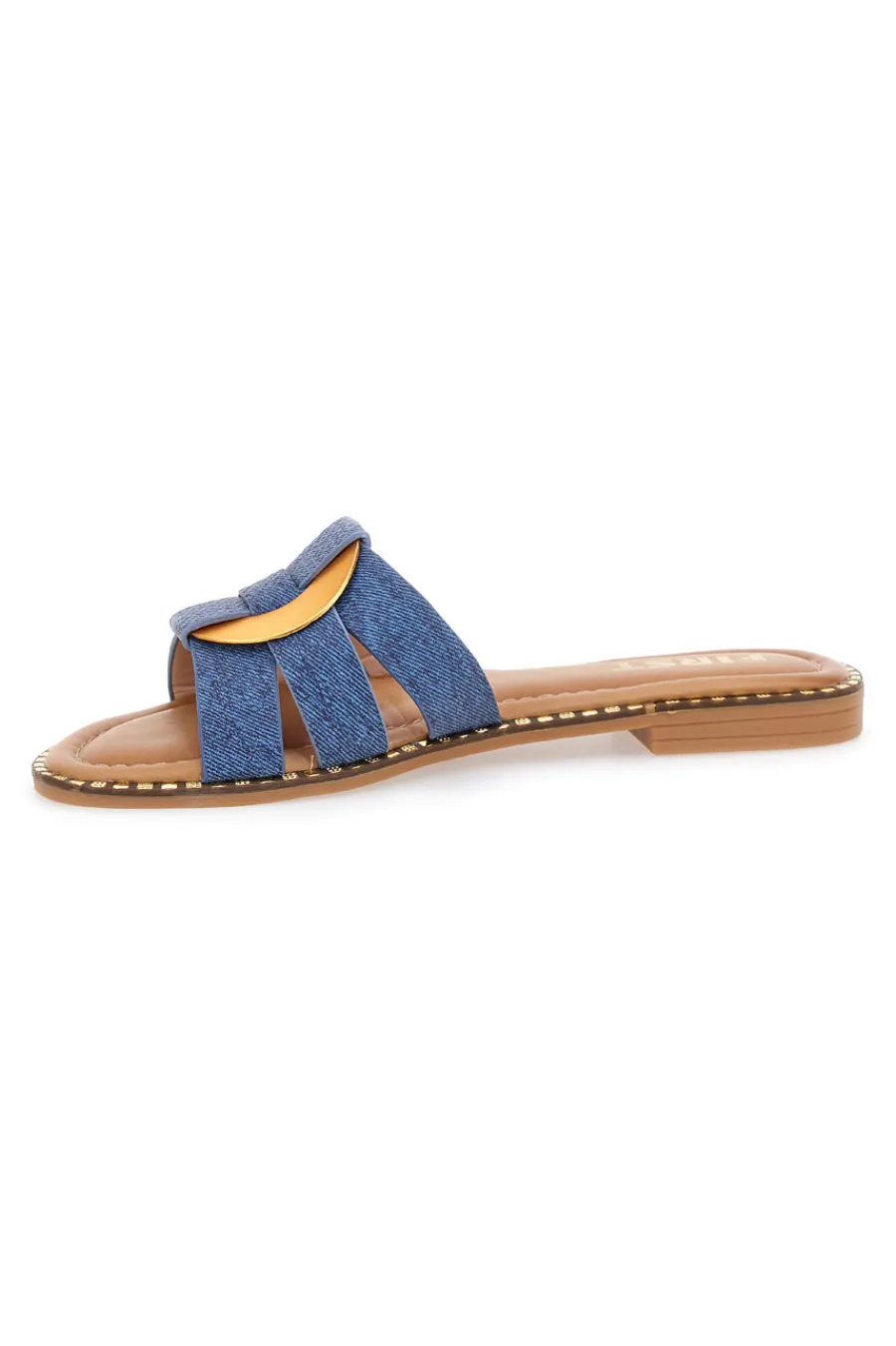Ciabatte Jeans Con Suola Flat e Dettaglio Oro 19469-THE FIRST Clearance