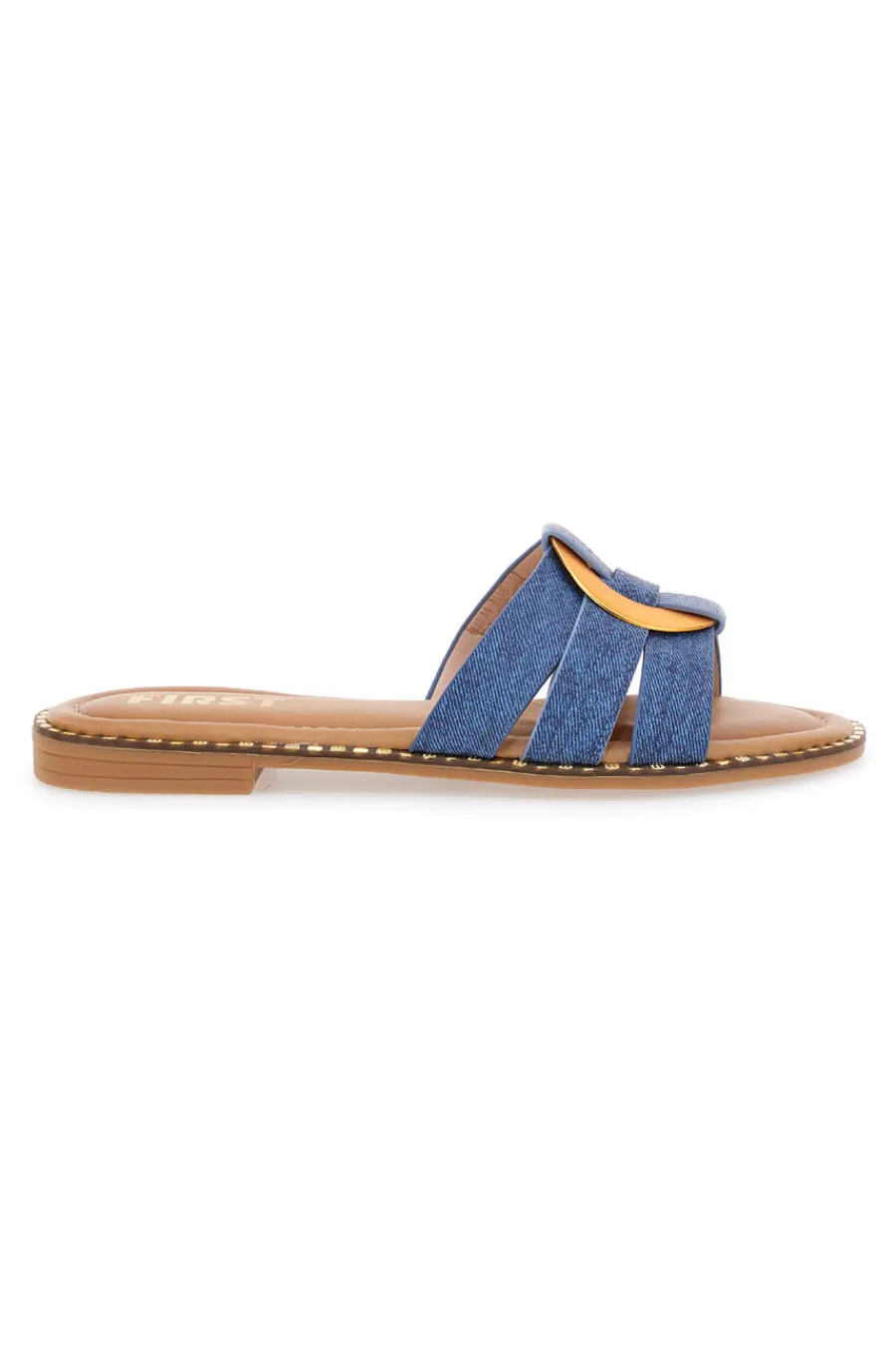 Ciabatte Jeans Con Suola Flat e Dettaglio Oro 19469-THE FIRST Clearance