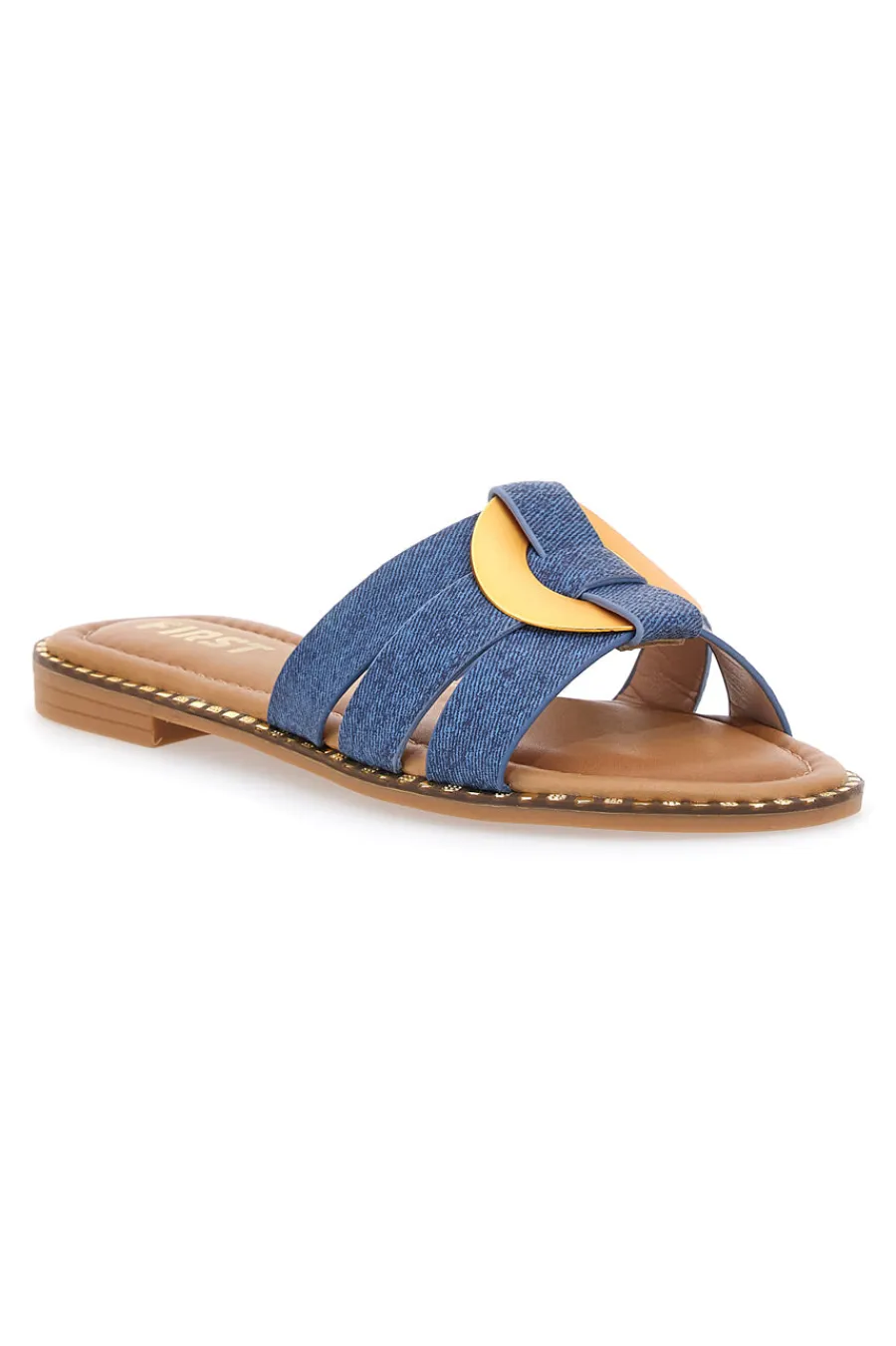 Ciabatte Jeans Con Suola Flat e Dettaglio Oro 19469-THE FIRST Clearance