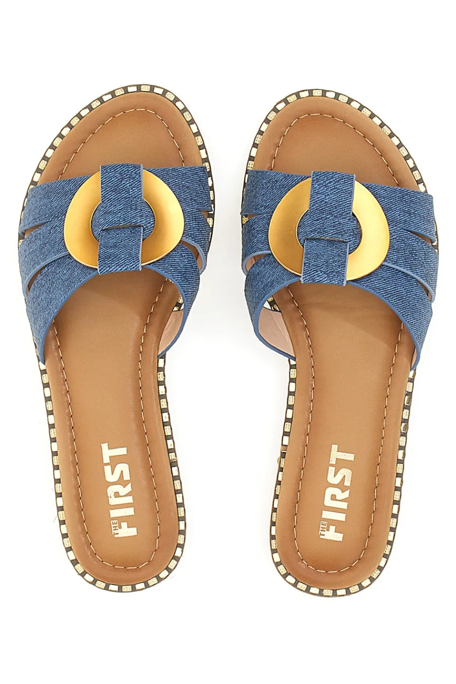 Ciabatte Jeans Con Suola Flat e Dettaglio Oro 19469-THE FIRST Clearance