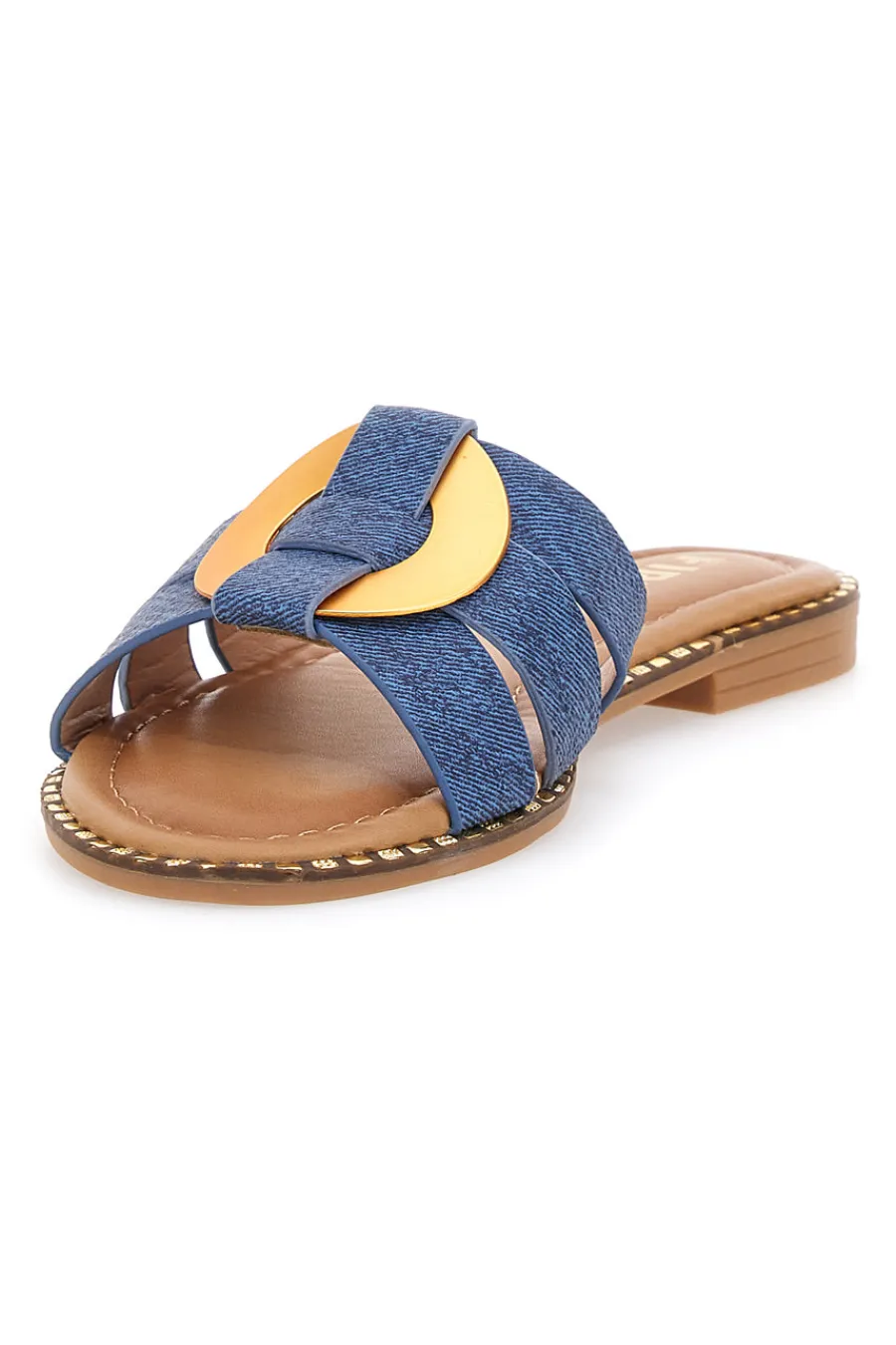 Ciabatte Jeans Con Suola Flat e Dettaglio Oro 19469-THE FIRST Clearance