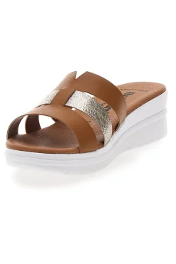 Ciabatte marrone con fascia glitter e zeppa 520-FLY NATURE Discount