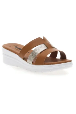 Ciabatte marrone con fascia glitter e zeppa 520-FLY NATURE Discount