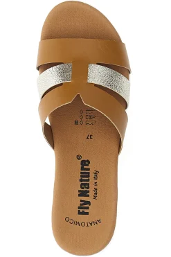 Ciabatte marrone con fascia glitter e zeppa 520-FLY NATURE Discount