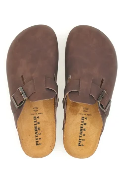Ciabatte marrone con fibbia in vera pelle 335A013PR-PITTARELLO TIERRA Online