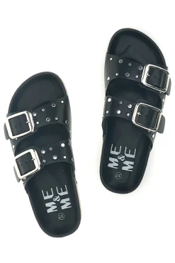 Ciabatte Nere con borchie e doppia fibbia Me & me 14198-ME u0026 ME Hot