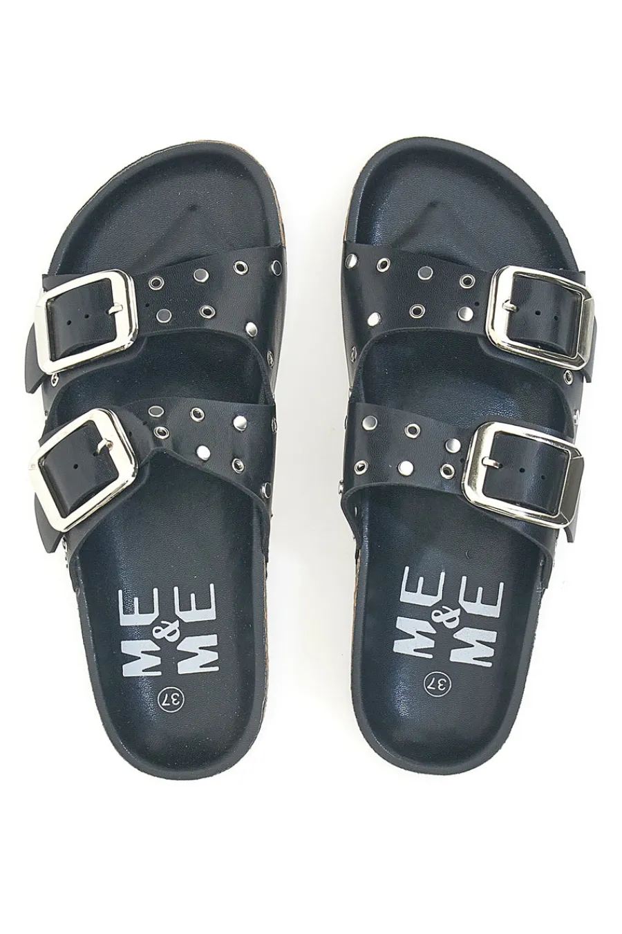 Ciabatte nere con borchie e fibbie grandi ME & ME 14198-ME u0026 ME Sale
