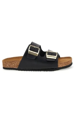 Ciabatte nere con doppia fascia regolabile Made in Italy in vera pelle S31C731-SUPERGA
