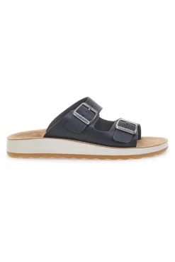 Ciabatte nere con doppia fibbia e sottopiede in pelle 77G642C-FLY FLOT Online