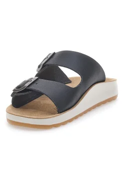 Ciabatte nere con doppia fibbia e sottopiede in pelle 77G642C-FLY FLOT Online