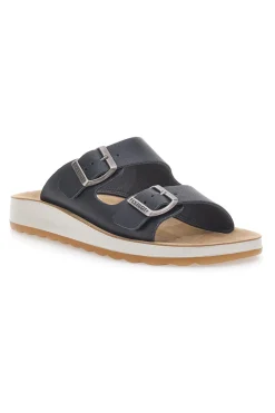 Ciabatte nere con doppia fibbia e sottopiede in pelle 77G642C-FLY FLOT Online