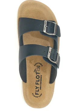 Ciabatte nere con doppia fibbia e sottopiede in pelle 77G642C-FLY FLOT Online