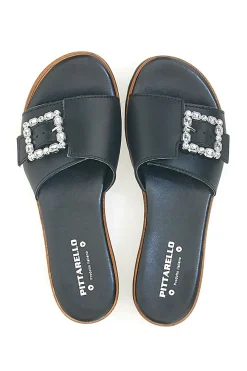 Ciabatte Nere con Fibbia Decorativa Made in Italy 356670811-PITTARELLO Outlet