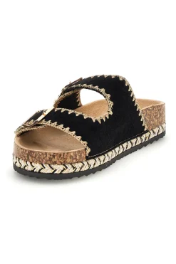 Ciabatte nere con fibbie e dettagli ricamati Me & Me 14184-ME u0026 ME