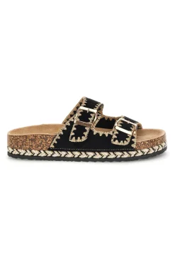 Ciabatte nere con fibbie e dettagli ricamati Me & Me 14184-ME u0026 ME