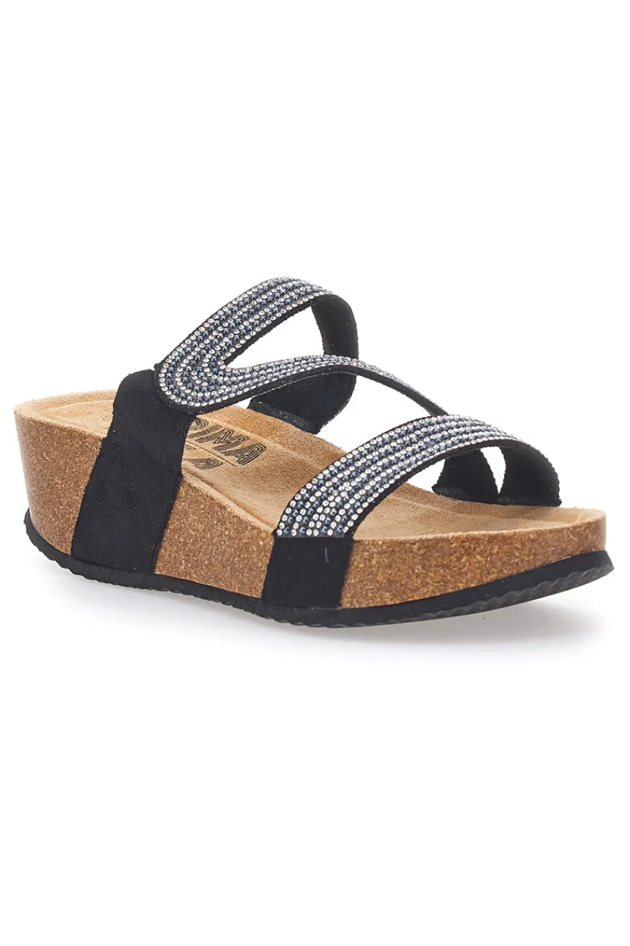 Ciabatte nere con zeppa e strass 12503-PRIMA RIGA New