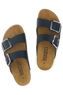 Ciabatte nere doppia fibbia sottopiede in vera pelle 31801Q-BIOMODEX Best
