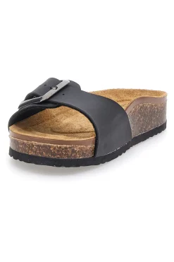 Ciabatte nere fibbia regolabile sottopiede in vera pelle 31838Q-BIOMODEX Outlet