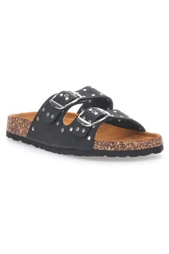 Ciabatte nere in denim con borchie e doppia fibbia SR001-PITTARELLO SUN Best